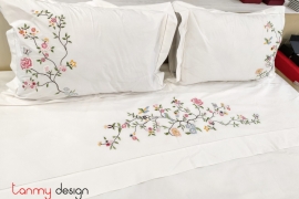 King size bed sheet with 2 pillowcases (50x70cm) - peach blossom embroidery